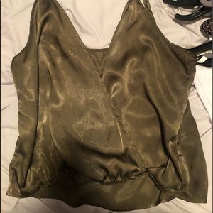 Dark green silky low tank top